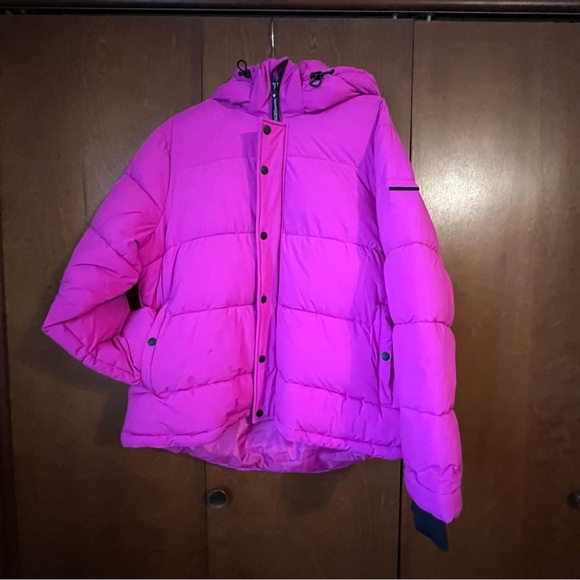 BCBGeneration Magenta NWT XXL Puffer Jacket Oversized Hood Knit Cuffs - Picture 3 of 12
